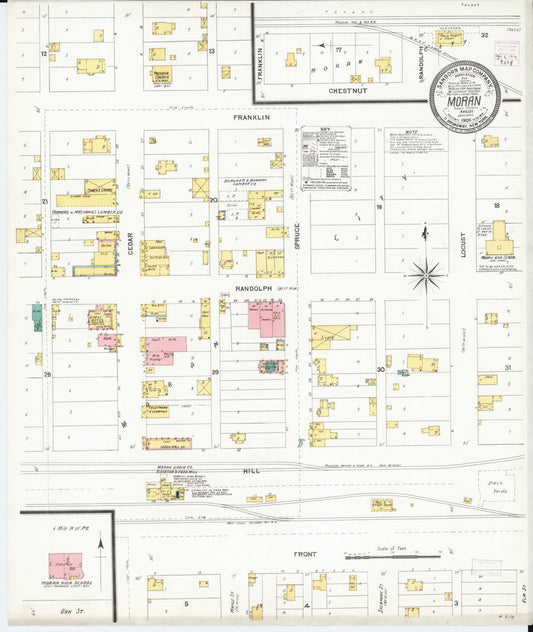 Sanborn Fire Insurance Map from Moran, Allen County, Kansas (1906), Sheet #0001 - Historic Sanborn Fire Insurance Map Print, vintage old map wall art, antique decor, genealogy gift, Kansas Kansas map