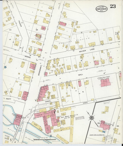 Sanborn Fire Insurance Map from Ann Arbor, Washtenaw County, Michigan (1916), Sheet #0023 - Historic Sanborn Fire Insurance Map Print, vintage old map wall art, antique decor, genealogy gift, Michigan Michigan map
