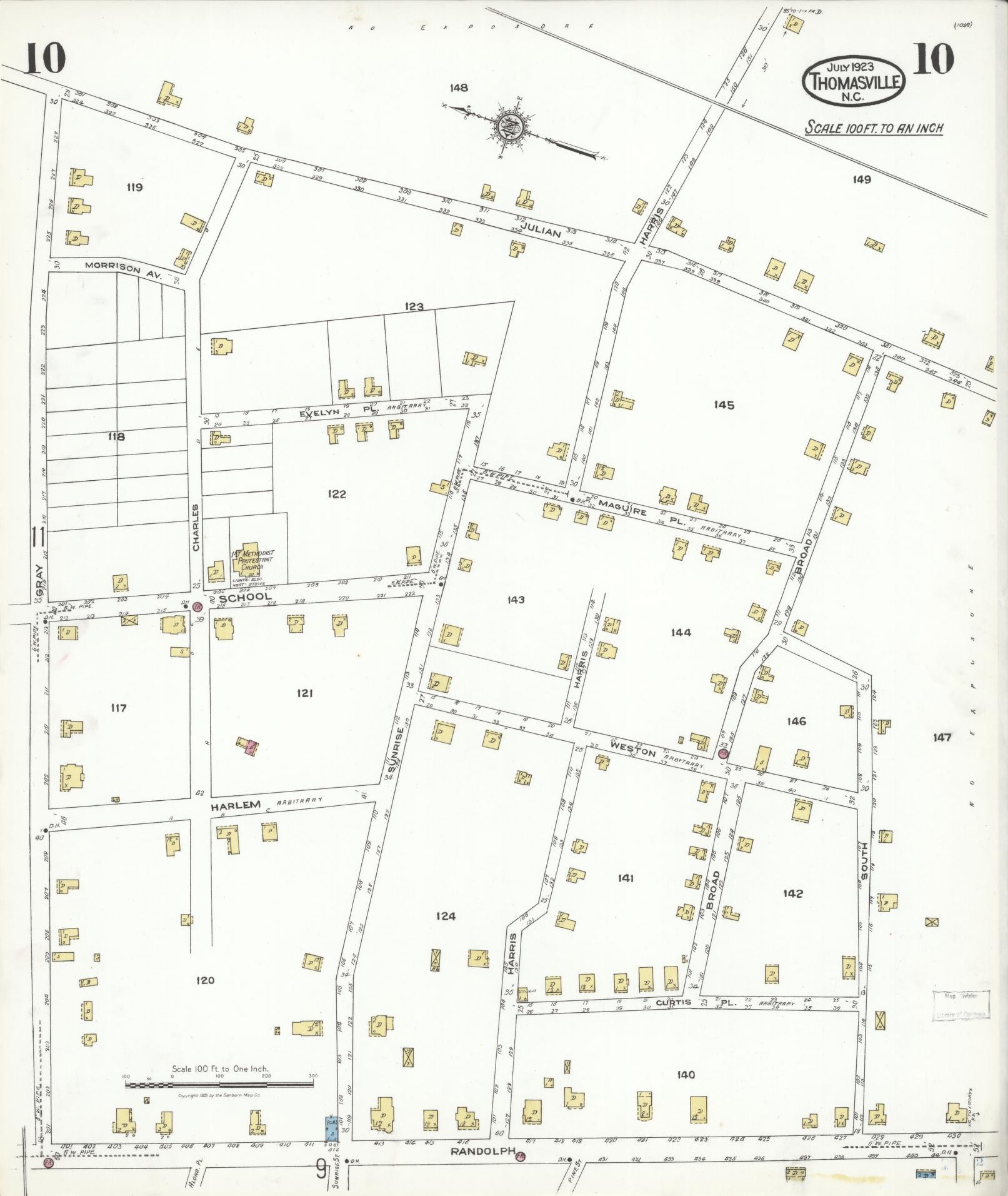 Sanborn Fire Insurance Map from Thomasville, Davidson County, North Carolina (1923), Sheet #0010 - Historic Sanborn Fire Insurance Map Print, vintage old map wall art, antique decor, genealogy gift, North Carolina North Carolina map