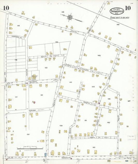Sanborn Fire Insurance Map from Thomasville, Davidson County, North Carolina (1923), Sheet #0010 - Historic Sanborn Fire Insurance Map Print, vintage old map wall art, antique decor, genealogy gift, North Carolina North Carolina map