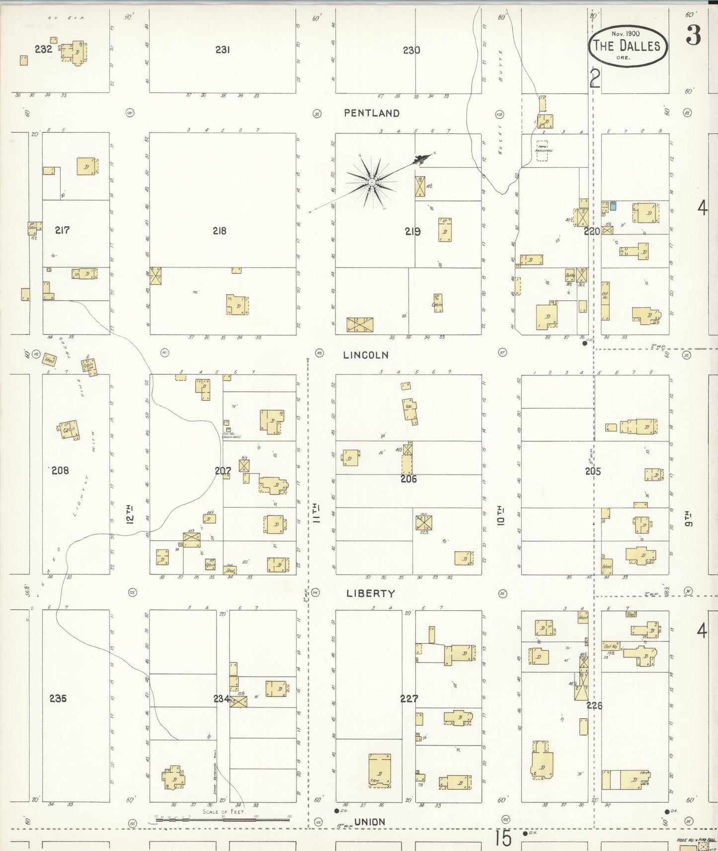 Sanborn Fire Insurance Map from The Dalles, Wasco County, Oregon (1900), Sheet #0003 - Complete Map Set gallery image, historic Sanborn map, vintage wall art, Oregon Oregon