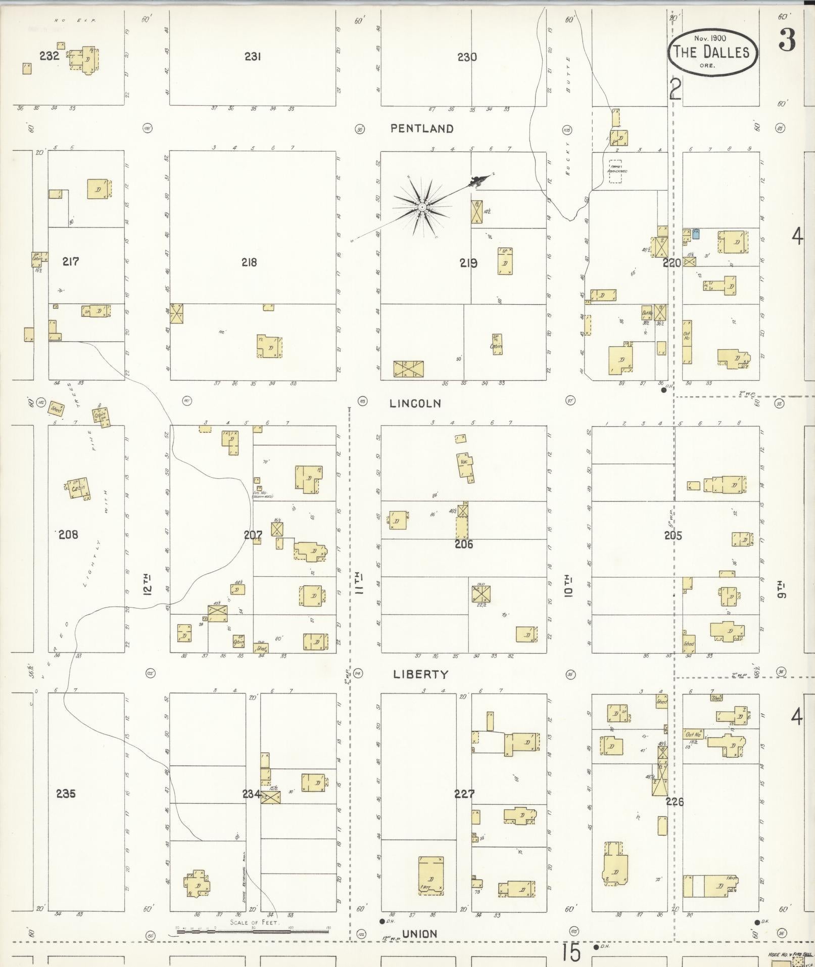 Sanborn Fire Insurance Map from The Dalles, Wasco County, Oregon (1900), Sheet #0003 - Complete Map Set gallery image, historic Sanborn map, vintage wall art, Oregon Oregon