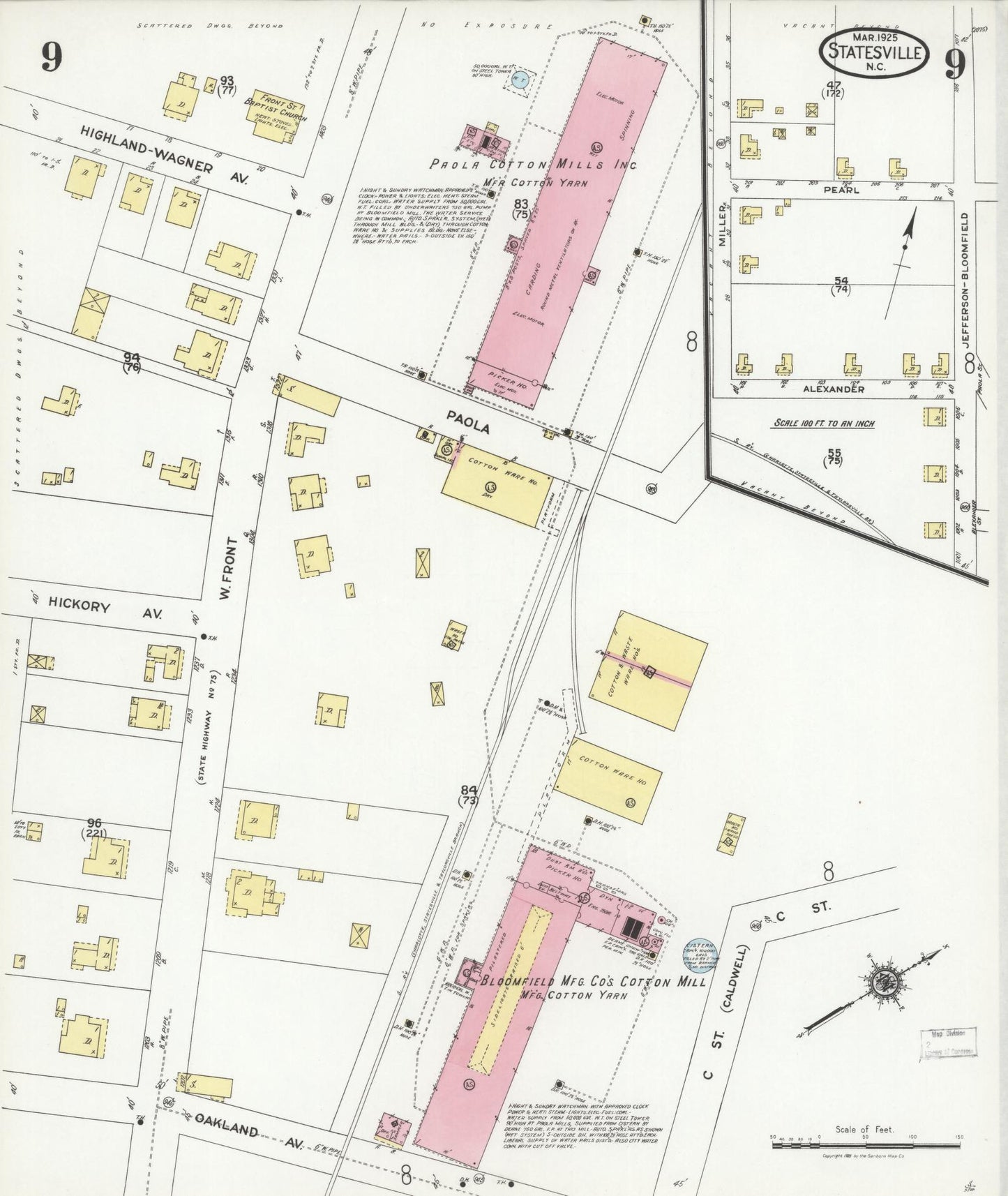 Sanborn Fire Insurance Map from Statesville, Iredell County, North Carolina (1925), Sheet #0009 - Historic Sanborn Fire Insurance Map Print, vintage old map wall art, antique decor, genealogy gift, North Carolina North Carolina map