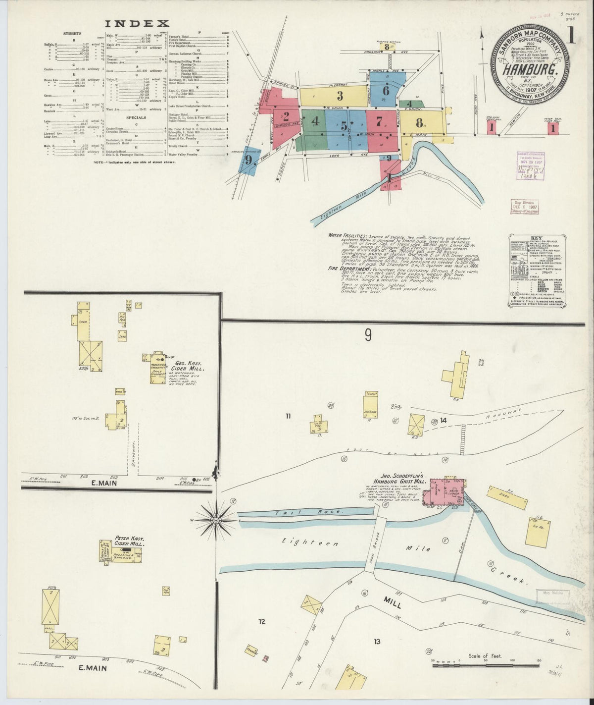 Sanborn Fire Insurance Map from Hamburg, Erie County, New York (1907), Sheet #0001 - Complete Map Set gallery image, historic Sanborn map, vintage wall art, New York New York