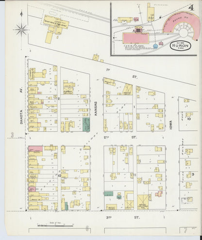Sanborn Fire Insurance Map from Huron, Beadle County, South Dakota (1892), Sheet #0004 - Complete Map Set gallery image, historic Sanborn map, vintage wall art, South Dakota South Dakota