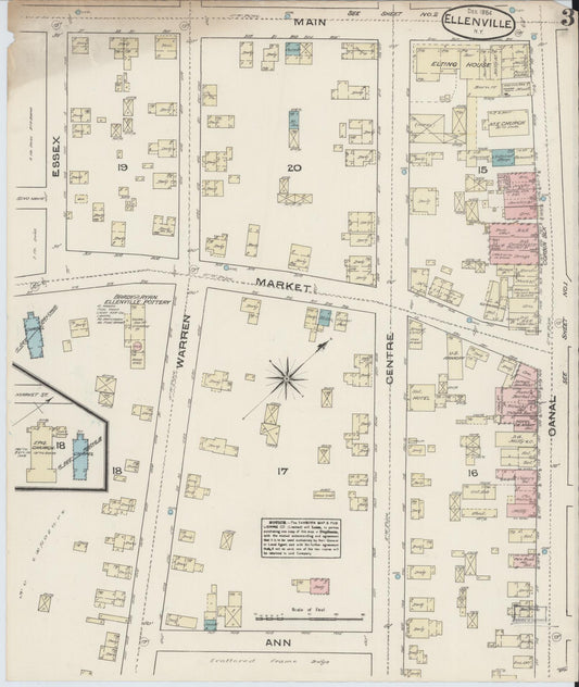Sanborn Fire Insurance Map from Ellenville, Ulster County, New York (1884), Sheet #0003 - Historic Sanborn Fire Insurance Map Print, vintage old map wall art, antique decor, genealogy gift, New York New York map