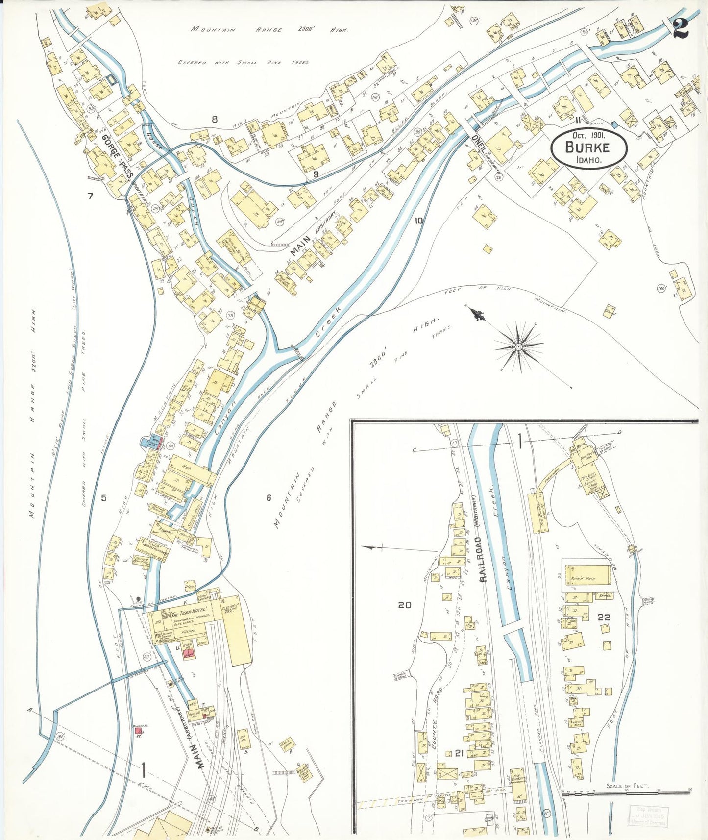Sanborn Fire Insurance Map from Burke, Shoshone County, Idaho (1901), Sheet #0002 - Historic Sanborn Fire Insurance Map Print, vintage old map wall art, antique decor, genealogy gift, Idaho Idaho map