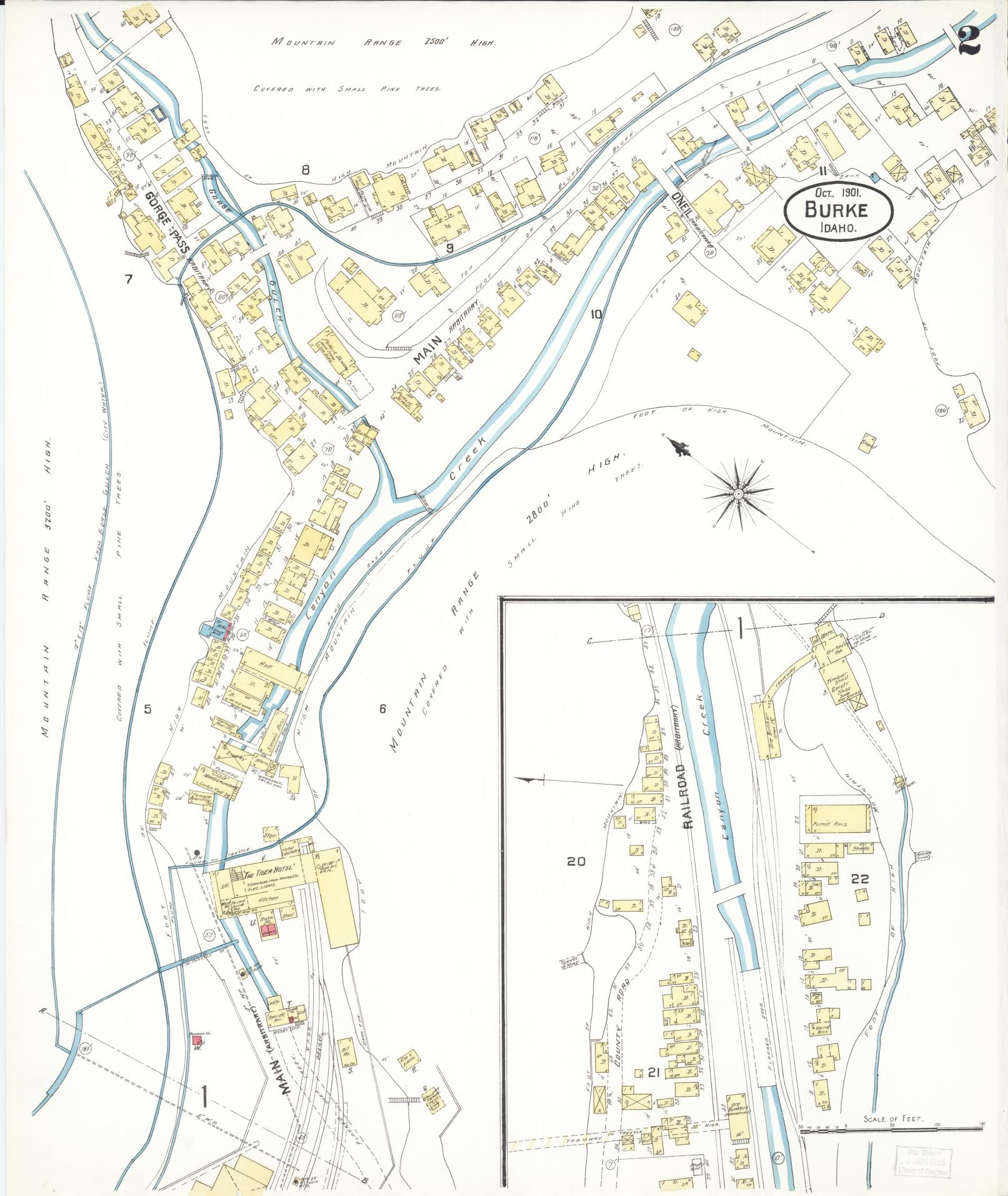 Sanborn Fire Insurance Map from Burke, Shoshone County, Idaho (1901), Sheet #0002 - Historic Sanborn Fire Insurance Map Print, vintage old map wall art, antique decor, genealogy gift, Idaho Idaho map