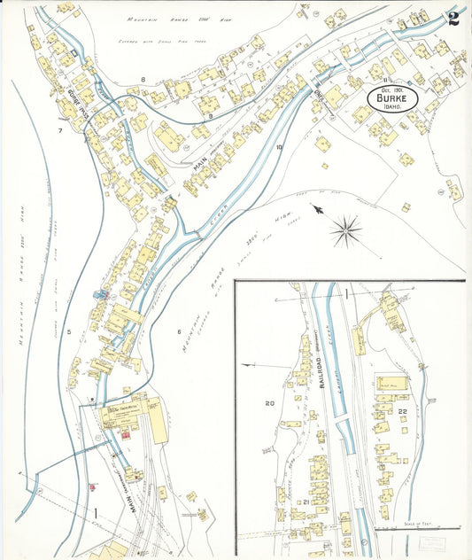 Sanborn Fire Insurance Map from Burke, Shoshone County, Idaho (1901), Sheet #0002 - Historic Sanborn Fire Insurance Map Print, vintage old map wall art, antique decor, genealogy gift, Idaho Idaho map