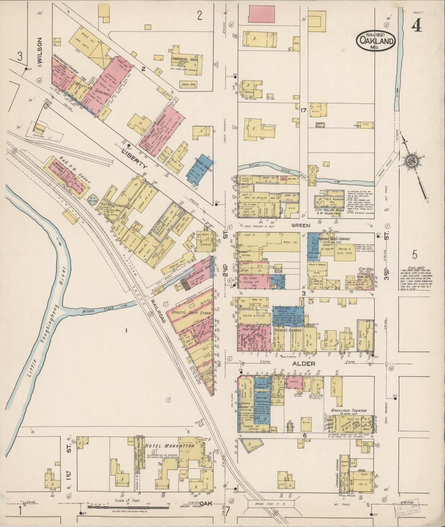 Sanborn Fire Insurance Map from Oakland, Garrett County, Maryland (1921), Sheet #0004 - Historic Sanborn Fire Insurance Map Print, vintage old map wall art