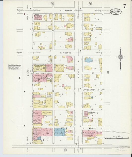 Sanborn Fire Insurance Map from Marion, Marion County, Ohio (1914), Sheet #0007 - Historic Sanborn Fire Insurance Map Print, vintage old map wall art, antique decor, genealogy gift, Ohio Ohio map
