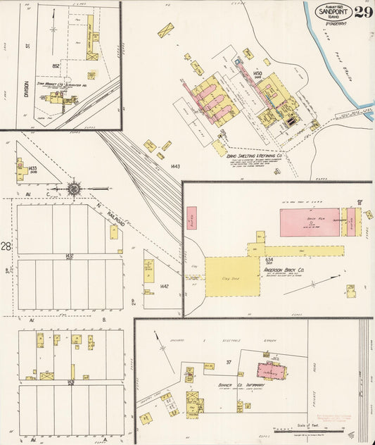 Sanborn Fire Insurance Map from Sandpoint, Bonner County, Idaho (1921), Sheet #0029 - Historic Sanborn Fire Insurance Map Print, vintage old map wall art, antique decor, genealogy gift, Idaho Idaho map