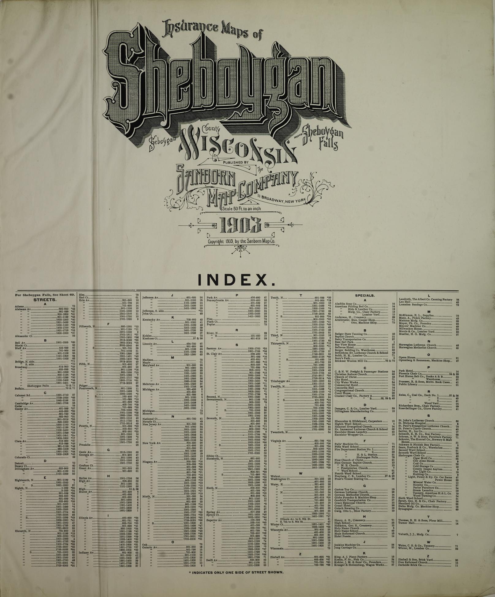 Sanborn Fire Insurance Map from Sheboygan, Sheboygan County, Wisconsin (1903), Sheet #0001 - Historic Sanborn Fire Insurance Map Print, vintage old map wall art, antique decor, genealogy gift, Wisconsin Wisconsin map