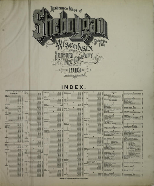 Sanborn Fire Insurance Map from Sheboygan, Sheboygan County, Wisconsin (1903), Sheet #0001 - Historic Sanborn Fire Insurance Map Print, vintage old map wall art, antique decor, genealogy gift, Wisconsin Wisconsin map