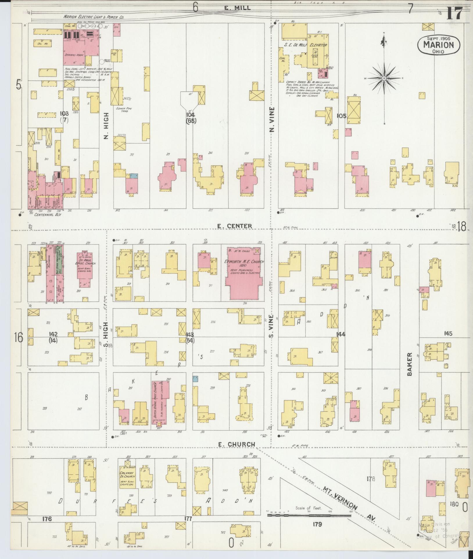 Sanborn Fire Insurance Map from Marion, Marion County, Ohio (1900), Sheet #0017 - Complete Map Set gallery image, historic Sanborn map, vintage wall art, Ohio Ohio