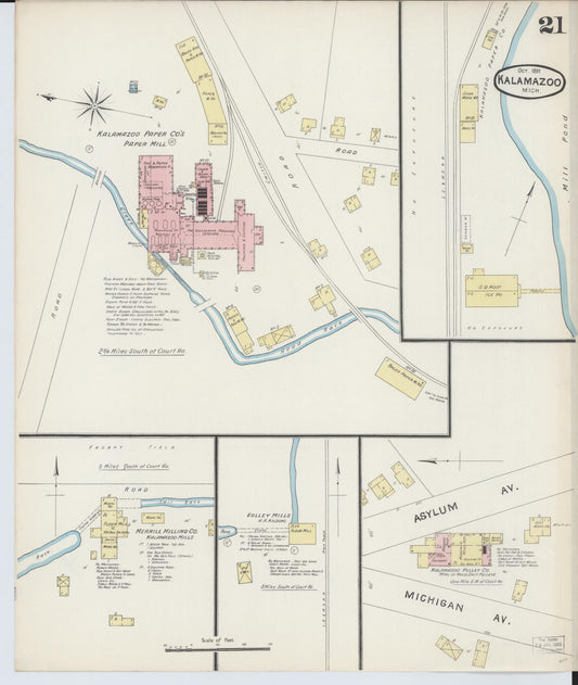 Sanborn Fire Insurance Map from Kalamazoo, Kalamazoo County, Michigan (1891), Sheet #0021 - Historic Sanborn Fire Insurance Map Print, vintage old map wall art, antique decor, genealogy gift, Michigan Michigan map