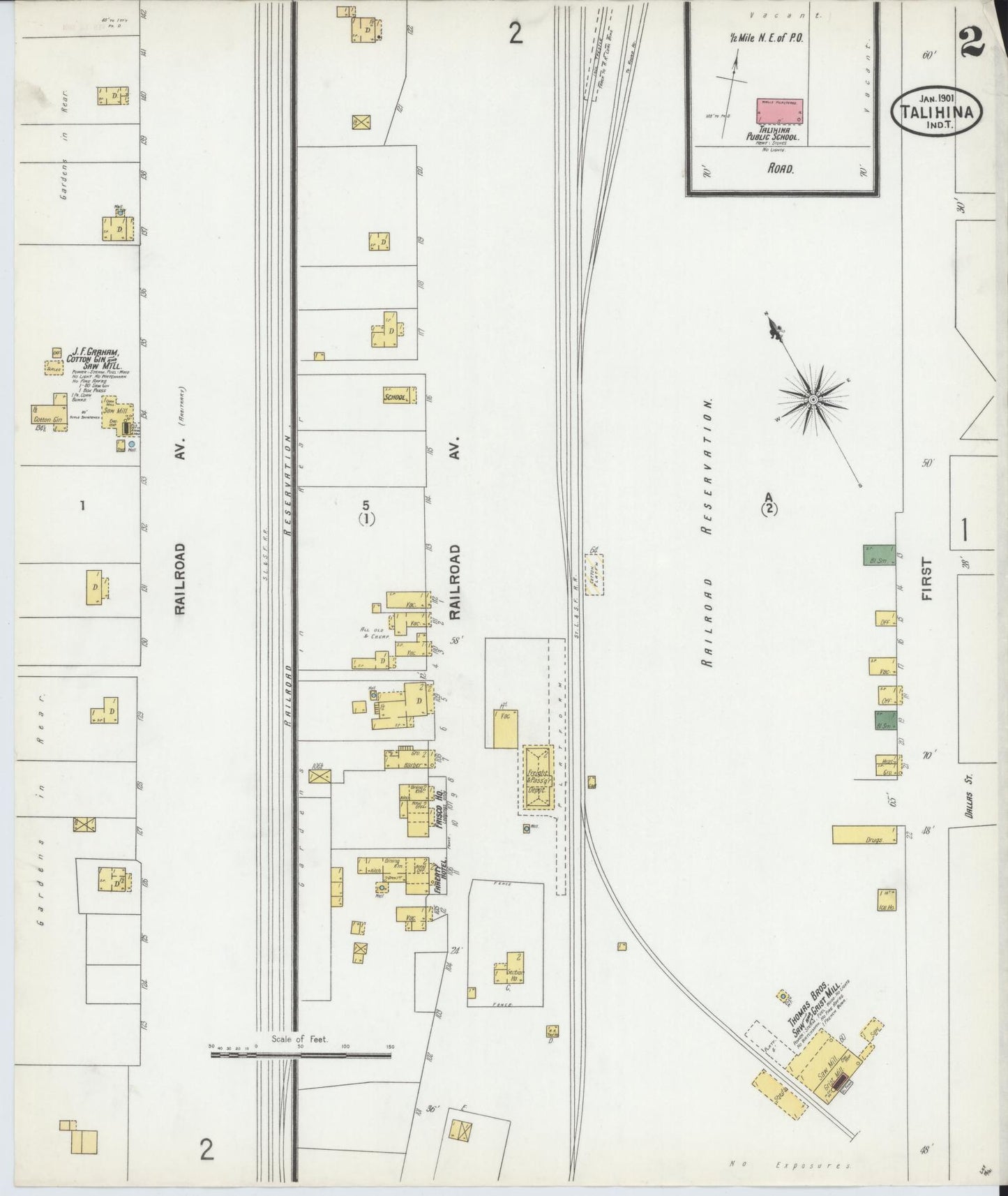 Sanborn Fire Insurance Map from Talihina, Le Flore County, Oklahoma (1901), Sheet #0002 - Historic Sanborn Fire Insurance Map Print, vintage old map wall art, antique decor, genealogy gift, Oklahoma Oklahoma map