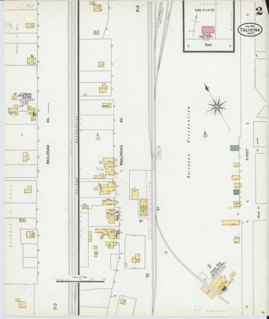 Sanborn Fire Insurance Map from Talihina, Le Flore County, Oklahoma (1901), Sheet #0002 - Historic Sanborn Fire Insurance Map Print, vintage old map wall art, antique decor, genealogy gift, Oklahoma Oklahoma map