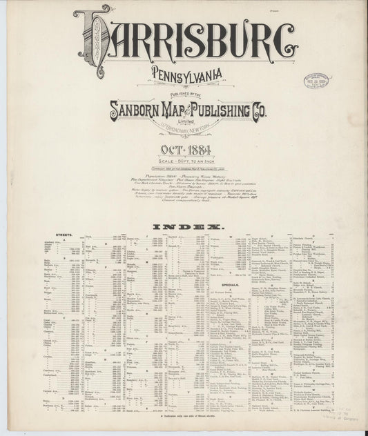 Sanborn Fire Insurance Map from Harrisburg, Dauphin County, Pennsylvania (1884), Sheet #0001 - Historic Sanborn Fire Insurance Map Print, vintage old map wall art, antique decor, genealogy gift, Pennsylvania Pennsylvania map