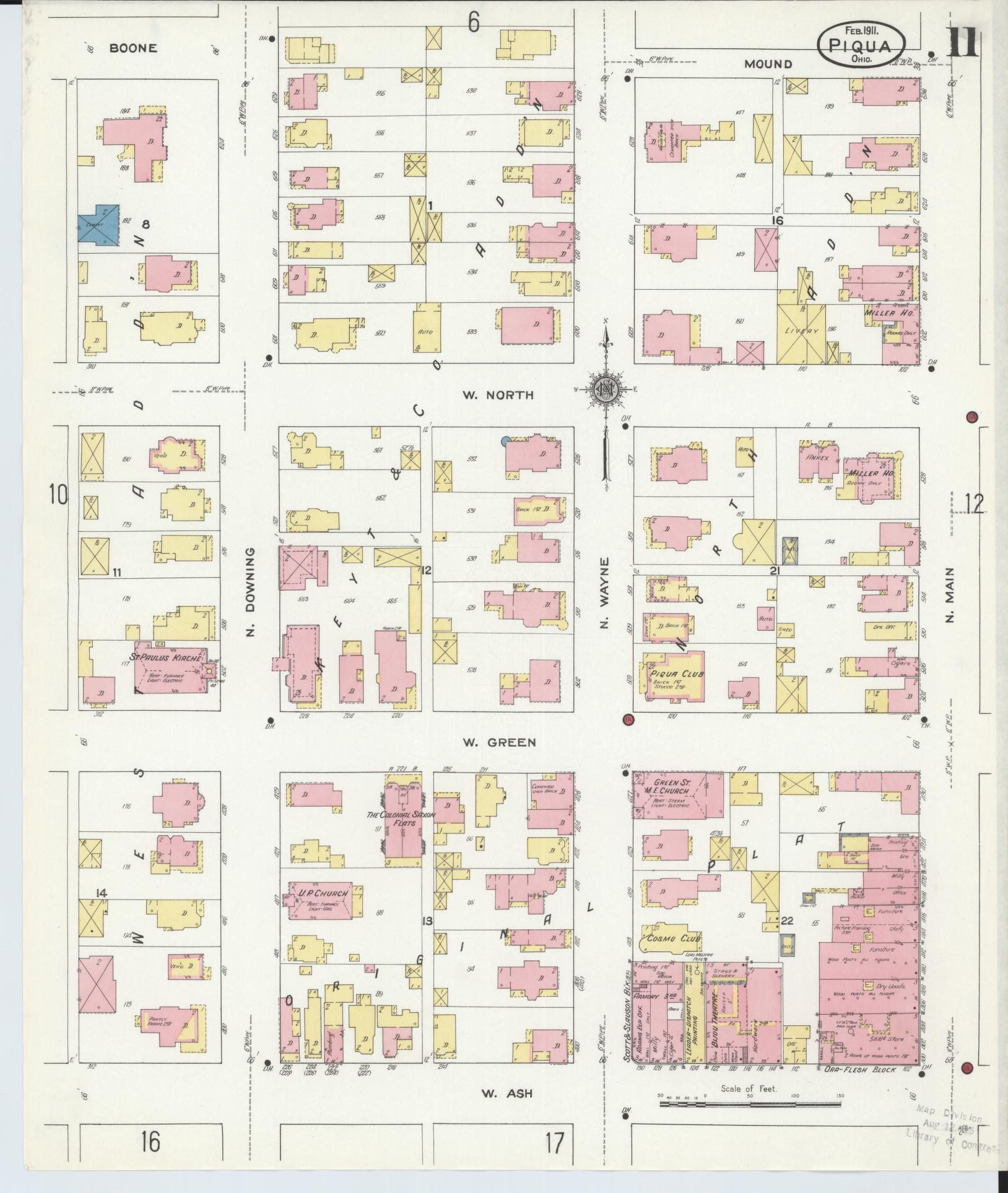 Sanborn Fire Insurance Map from Piqua, Miami County, Ohio (1911), Sheet #0011 - Complete Map Set gallery image, historic Sanborn map, vintage wall art, Ohio Ohio