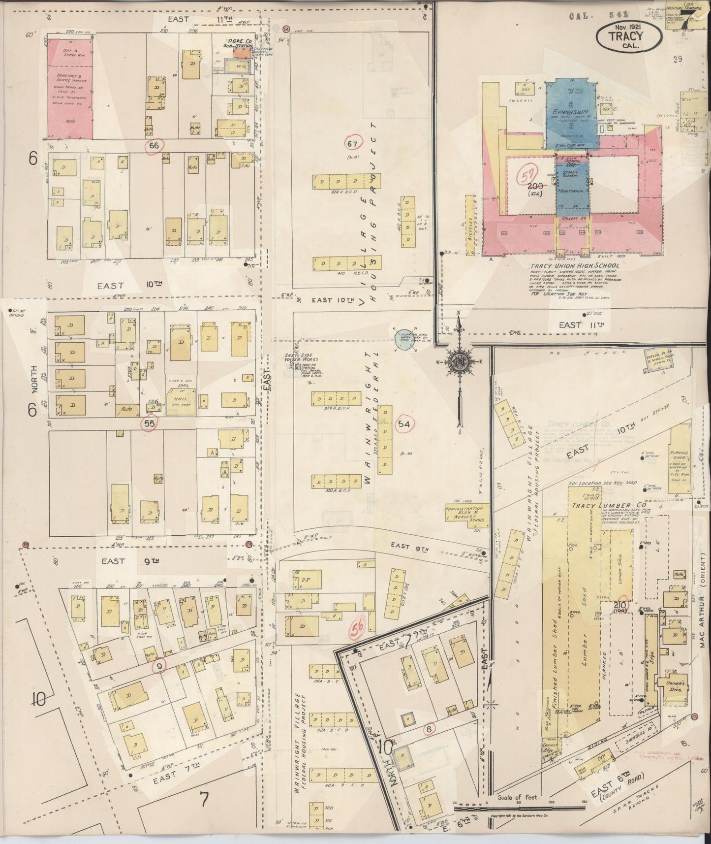 Sanborn Fire Insurance Map from Tracy, San Joaquin County, California (1945), Sheet #0007 - Complete Map Set gallery image, historic Sanborn map, vintage wall art, California California