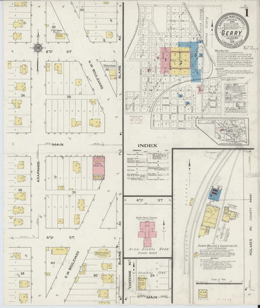 Sanborn Fire Insurance Map from Geary, Blaine County, Oklahoma (1915), Sheet #0001 - Complete Map Set gallery image, historic Sanborn map, vintage wall art, Oklahoma Oklahoma