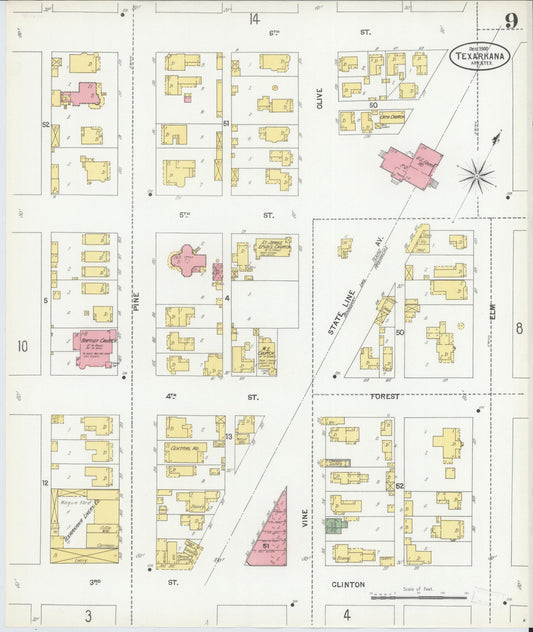 Sanborn Fire Insurance Map from Texarkana, Bowie County, Texas (1900), Sheet #0009 - Historic Sanborn Fire Insurance Map Print, vintage old map wall art, antique decor, genealogy gift, Texas Texas map