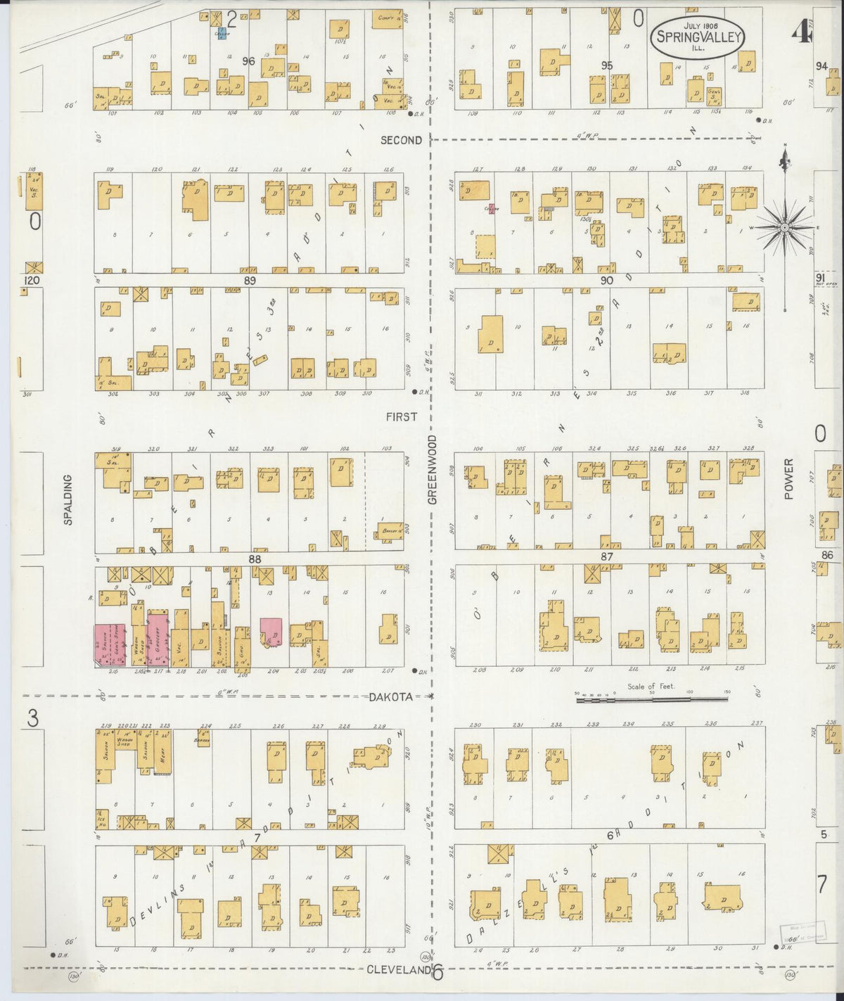 Sanborn Fire Insurance Map from Spring Valley, Bureau County, Illinois (1906), Sheet #0004 - Historic Sanborn Fire Insurance Map Print, vintage old map wall art, antique decor, genealogy gift, Illinois Illinois map