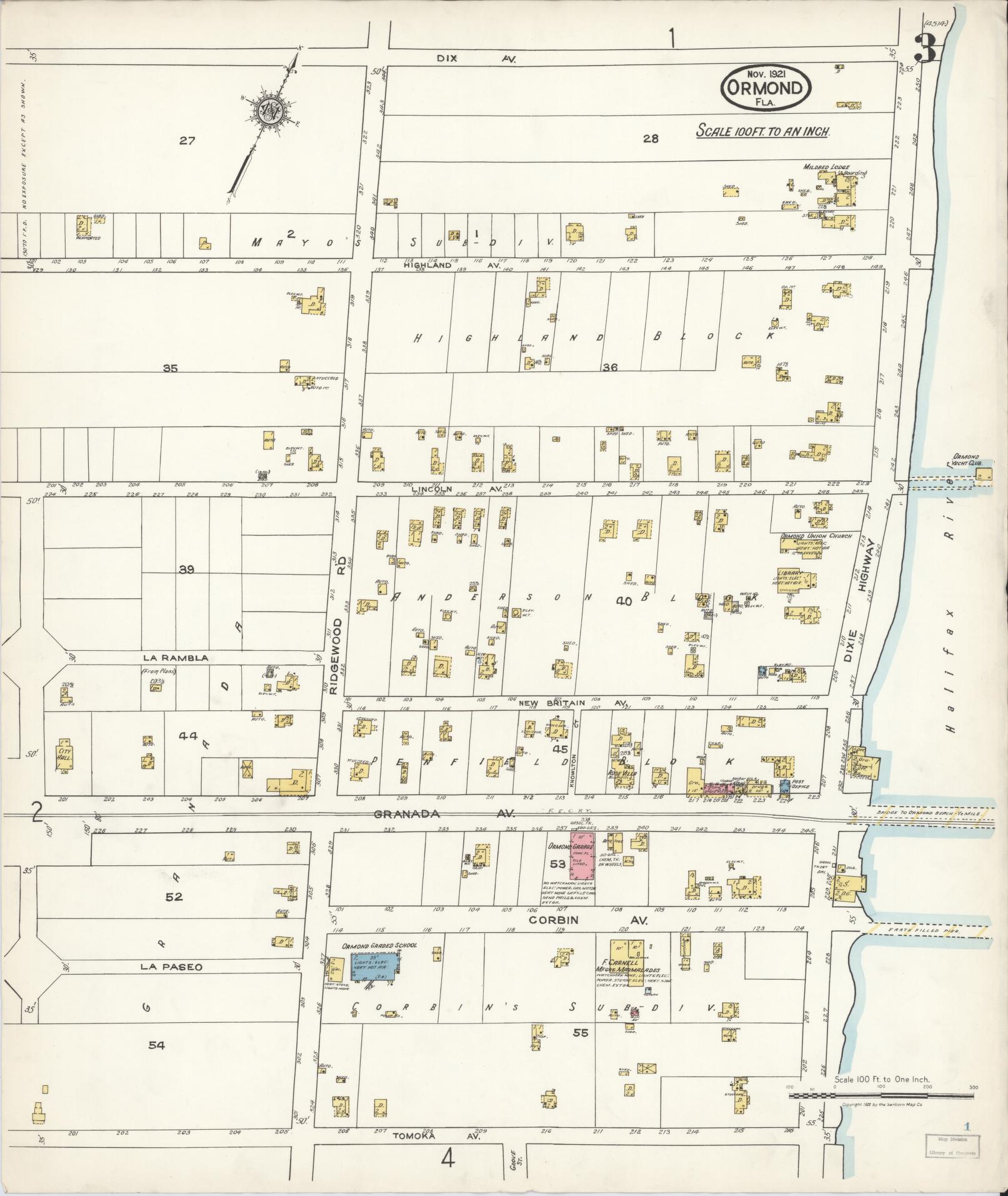 Sanborn Fire Insurance Map from Ormond, Volusia County, Florida (1921), Sheet #0003 - Historic Sanborn Fire Insurance Map Print, vintage old map wall art, antique decor, genealogy gift, Florida Florida map
