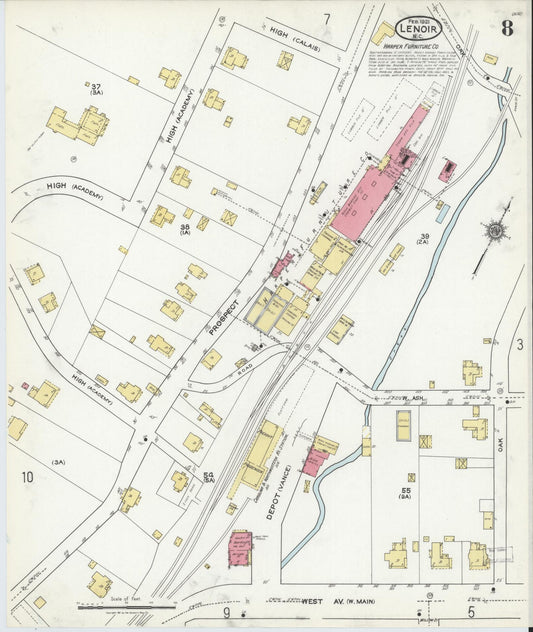 Sanborn Fire Insurance Map from Lenoir, Caldwell County, North Carolina (1921), Sheet #0008 - Historic Sanborn Fire Insurance Map Print, vintage old map wall art, antique decor, genealogy gift, North Carolina North Carolina map