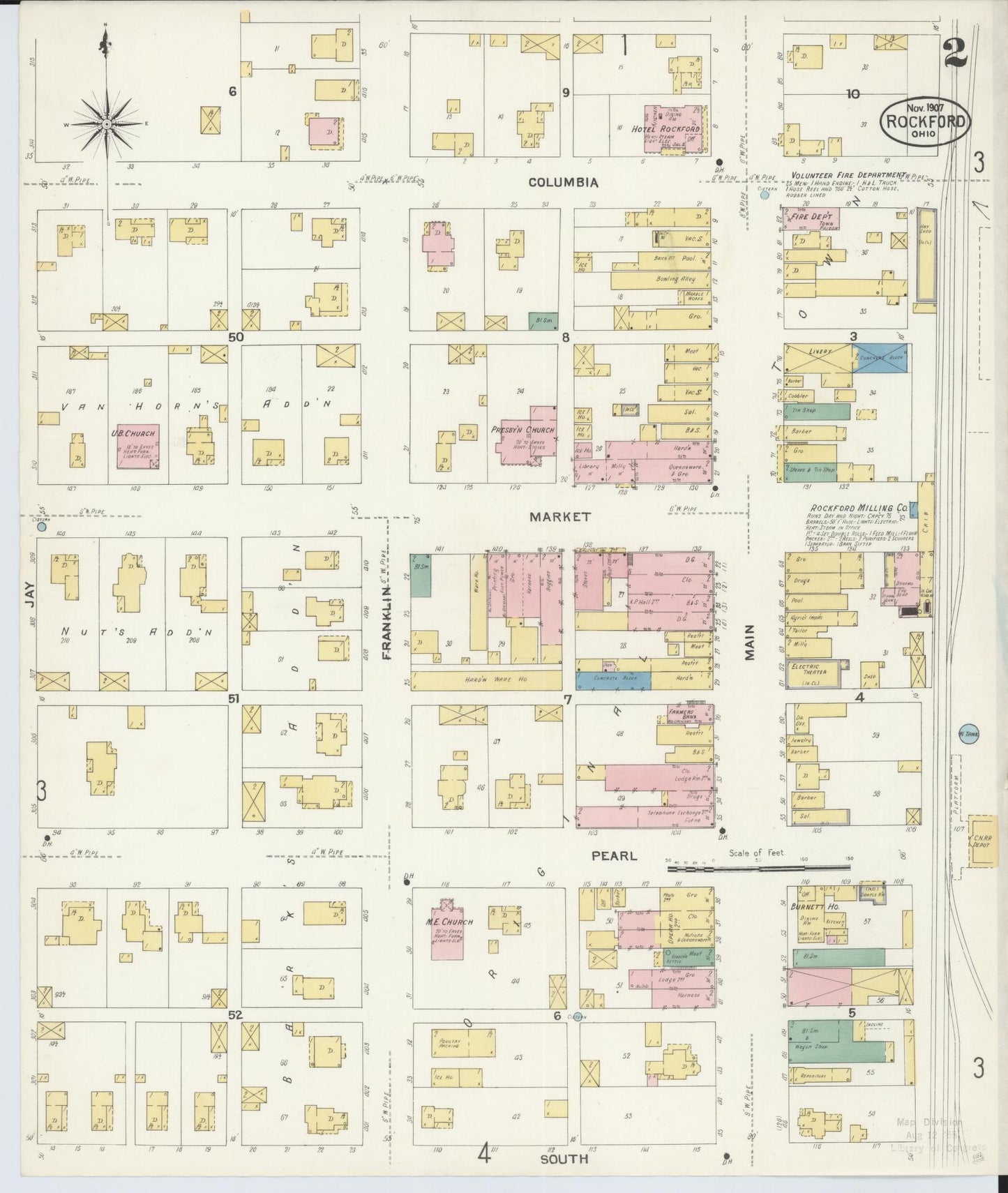 Sanborn Fire Insurance Map from Rockford, Mercer County, Ohio (1907), Sheet #0002 - Complete Map Set gallery image, historic Sanborn map, vintage wall art, Ohio Ohio