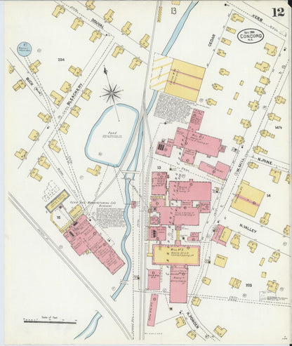 Sanborn Fire Insurance Map from Concord, Cabarrus County, North Carolina (1906), Sheet #0012 - Historic Sanborn Fire Insurance Map Print, vintage old map wall art, antique decor, genealogy gift, North Carolina North Carolina map