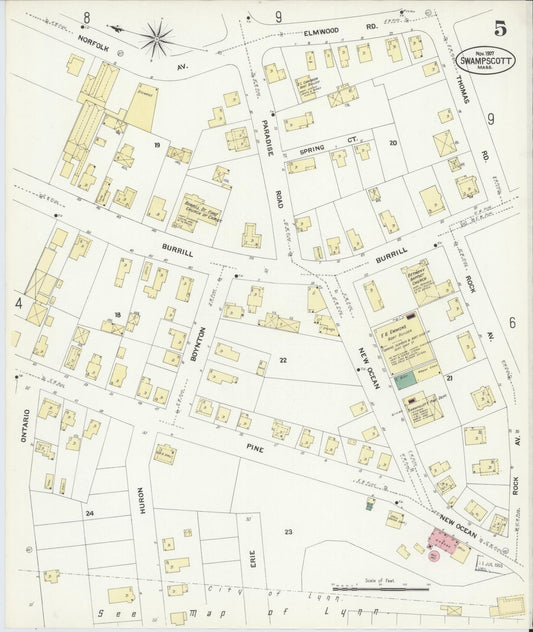 Sanborn Fire Insurance Map from Swampscott, Essex County, Massachusetts (1907), Sheet #0005 - Historic Sanborn Fire Insurance Map Print, vintage old map wall art, antique decor, genealogy gift, Massachusetts Massachusetts map