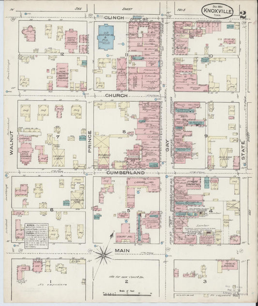 Sanborn Fire Insurance Map from Knoxville, Knox County, Tennessee (1884), Sheet #0002 - Historic Sanborn Fire Insurance Map Print, vintage old map wall art, antique decor, genealogy gift, Tennessee Tennessee map