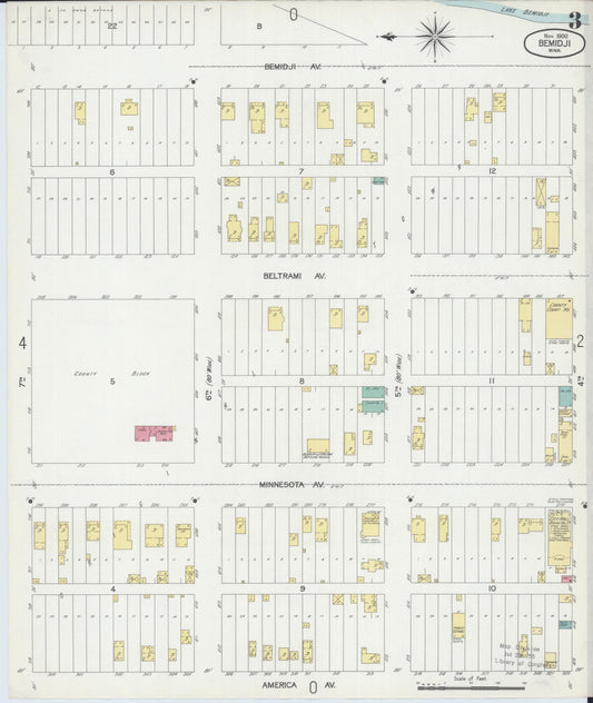 Sanborn Fire Insurance Map from Bemidji, Beltrami County, Minnesota (1900), Sheet #0003 - Historic Sanborn Fire Insurance Map Print, vintage old map wall art, antique decor, genealogy gift, Minnesota Minnesota map