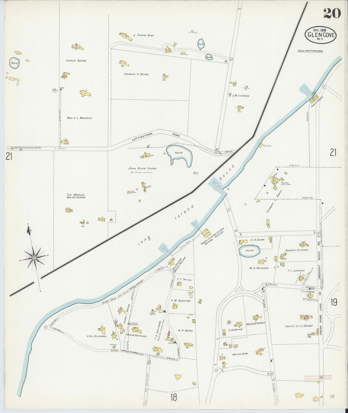 Sanborn Fire Insurance Map from Glen Cove, Nassau County, New York (1908), Sheet #0020 - Complete Map Set gallery image, historic Sanborn map, vintage wall art, New York New York