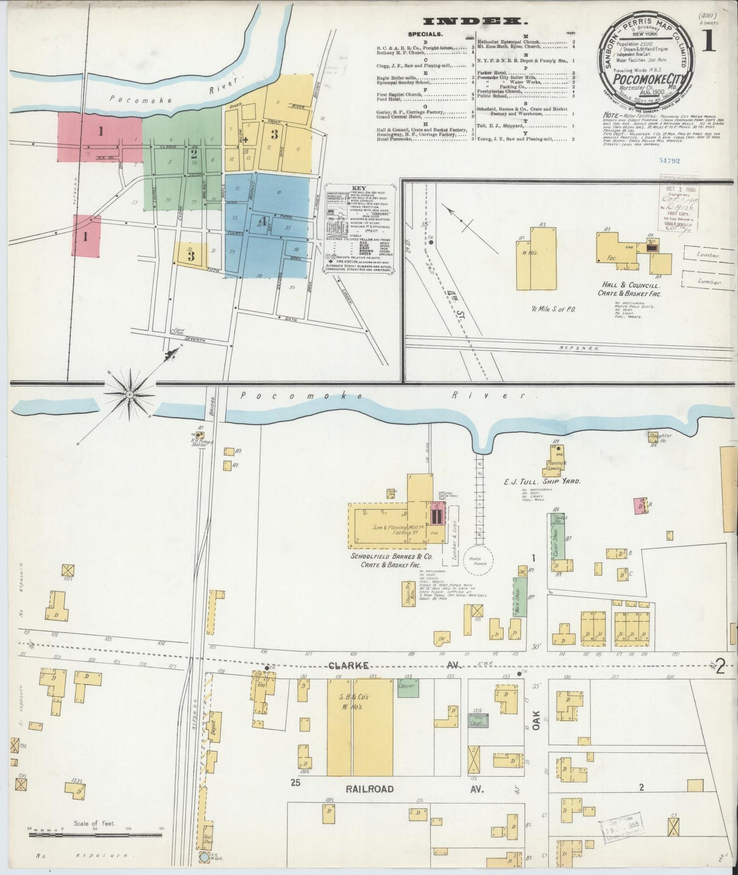 Sanborn Fire Insurance Map from Pocomoke City, Worcester County, Maryland (1900), Sheet #0001 - Complete Map Set gallery image, historic Sanborn map, vintage wall art, Maryland Maryland