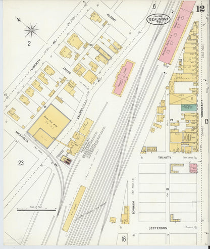 Sanborn Fire Insurance Map from Beaumont, Jefferson County, Texas (1904), Sheet #0012 - Complete Map Set gallery image, historic Sanborn map, vintage wall art, Texas Texas