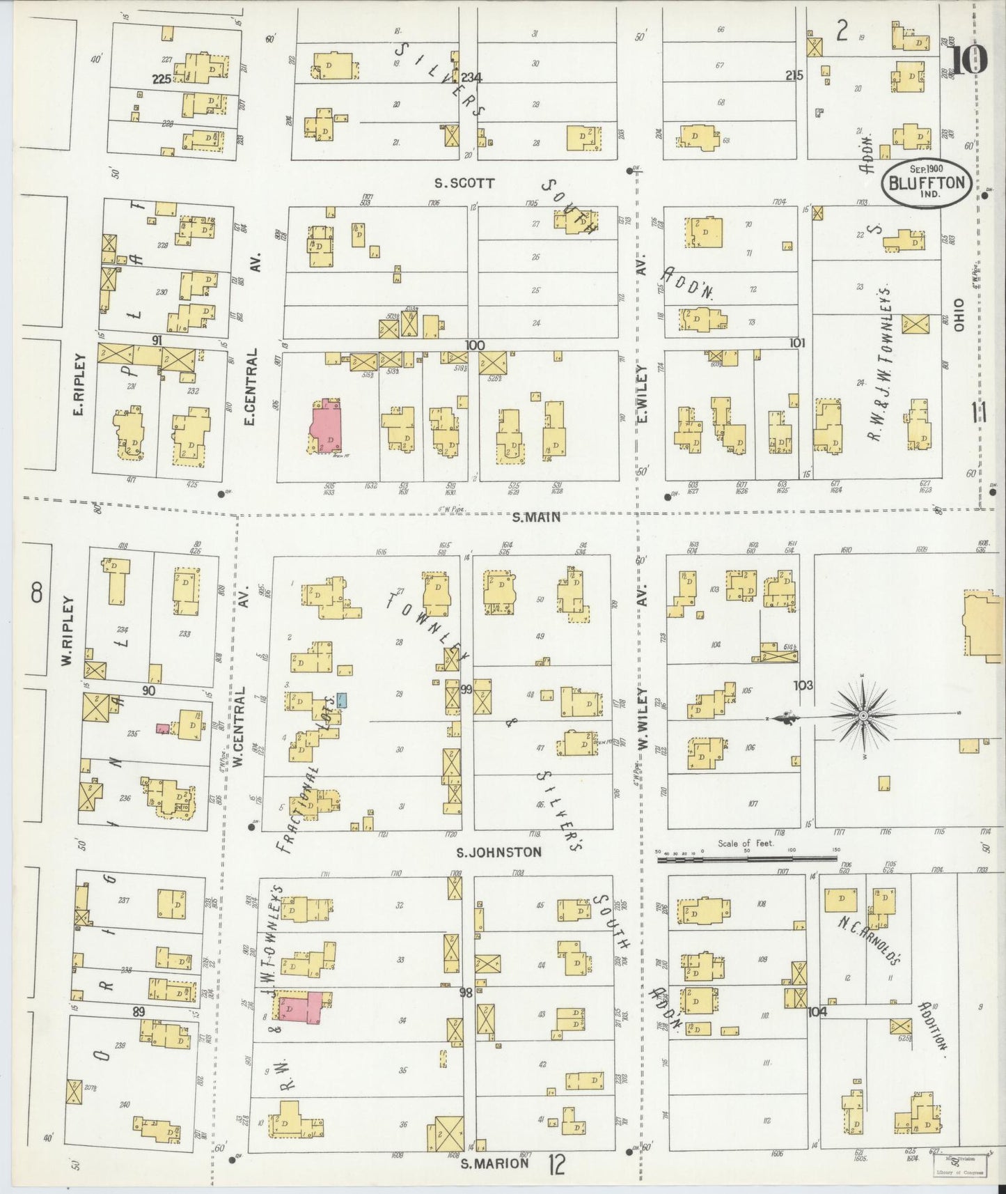 Sanborn Fire Insurance Map from Bluffton, Wells County, Indiana (1900), Sheet #0010 - Historic Sanborn Fire Insurance Map Print, vintage old map wall art, antique decor, genealogy gift, Indiana Indiana map