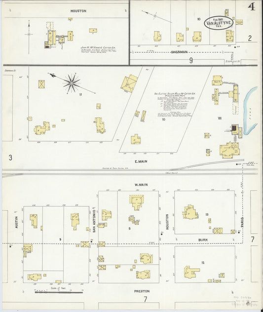 Sanborn Fire Insurance Map from Van Alstyne, Grayson County, Texas (1907), Sheet #0004 - Historic Sanborn Fire Insurance Map Print, vintage old map wall art, antique decor, genealogy gift, Texas Texas map