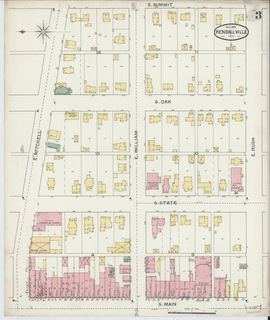 Sanborn Fire Insurance Map from Kendallville, Noble County, Indiana (1892), Sheet #0003 - Historic Sanborn Fire Insurance Map Print, vintage old map wall art, antique decor, genealogy gift, Indiana Indiana map