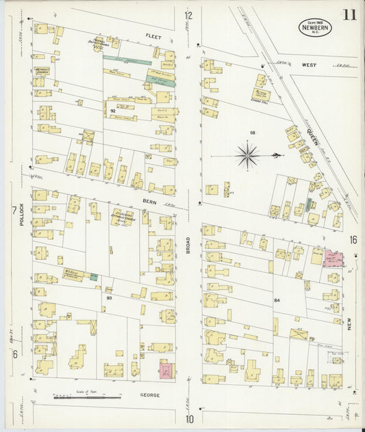 Sanborn Fire Insurance Map from New Bern, Craven County, North Carolina (1908), Sheet #0011 - Historic Sanborn Fire Insurance Map Print, vintage old map wall art, antique decor, genealogy gift, North Carolina North Carolina map