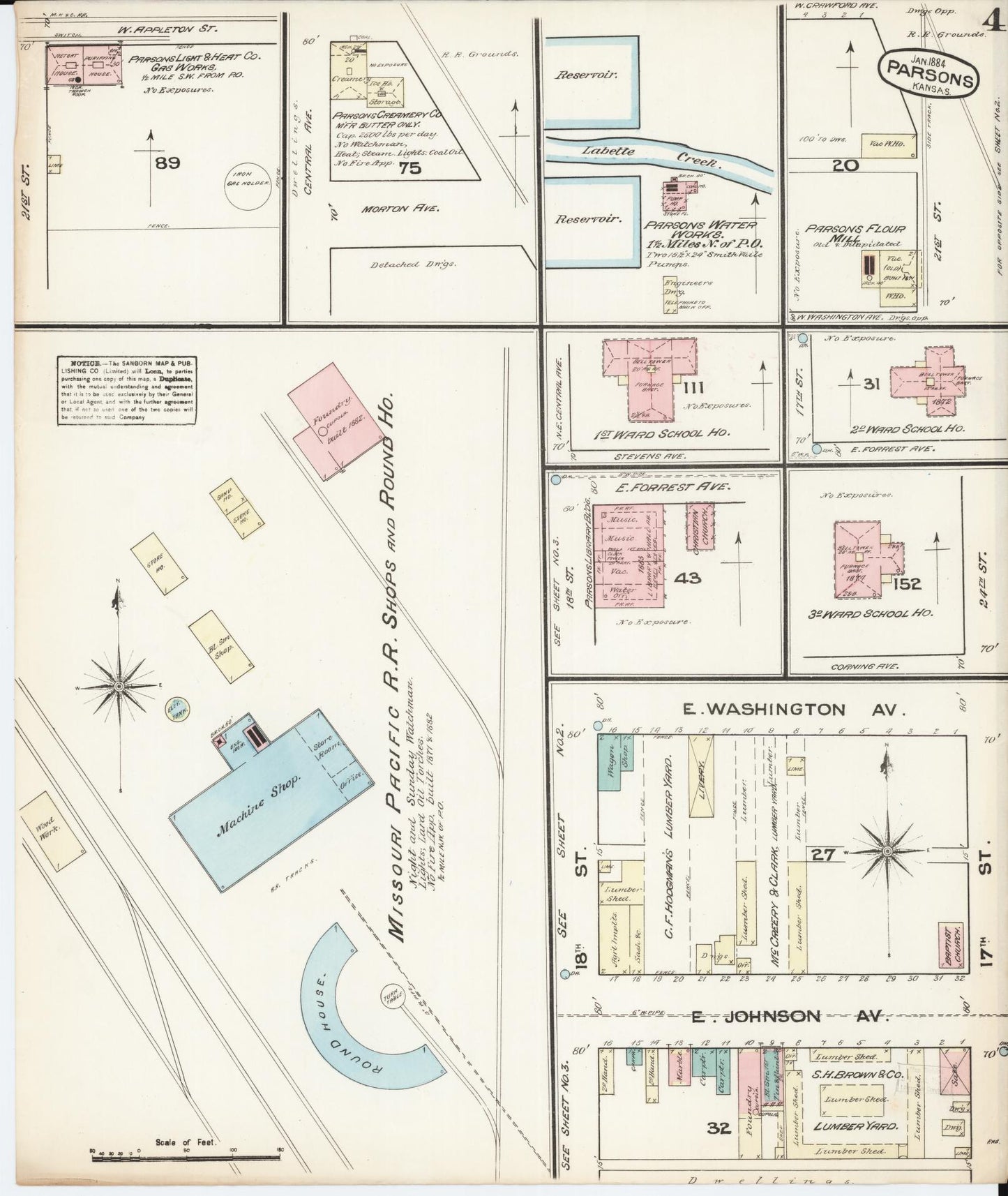 Sanborn Fire Insurance Map from Parsons, Labette County, Kansas (1884), Sheet #0004 - Complete Map Set gallery image, historic Sanborn map, vintage wall art, Kansas Kansas