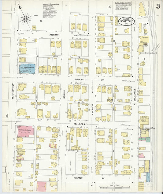 Sanborn Fire Insurance Map from Scottdale, Westmoreland County, Pennsylvania (1908), Sheet #0003 - Historic Sanborn Fire Insurance Map Print, vintage old map wall art, antique decor, genealogy gift, Pennsylvania Pennsylvania map