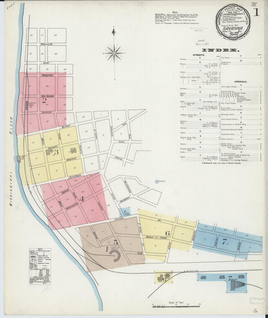 Sanborn Fire Insurance Map from Savanna, Carroll County, Illinois (1892), Sheet #0001 - Historic Sanborn Fire Insurance Map Print, vintage old map wall art, antique decor, genealogy gift, Illinois Illinois map