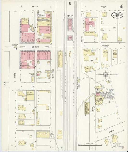 Sanborn Fire Insurance Map from Mineola, Wood County, Texas (1912), Sheet #0004 - Historic Sanborn Fire Insurance Map Print, vintage old map wall art, antique decor, genealogy gift, Texas Texas map