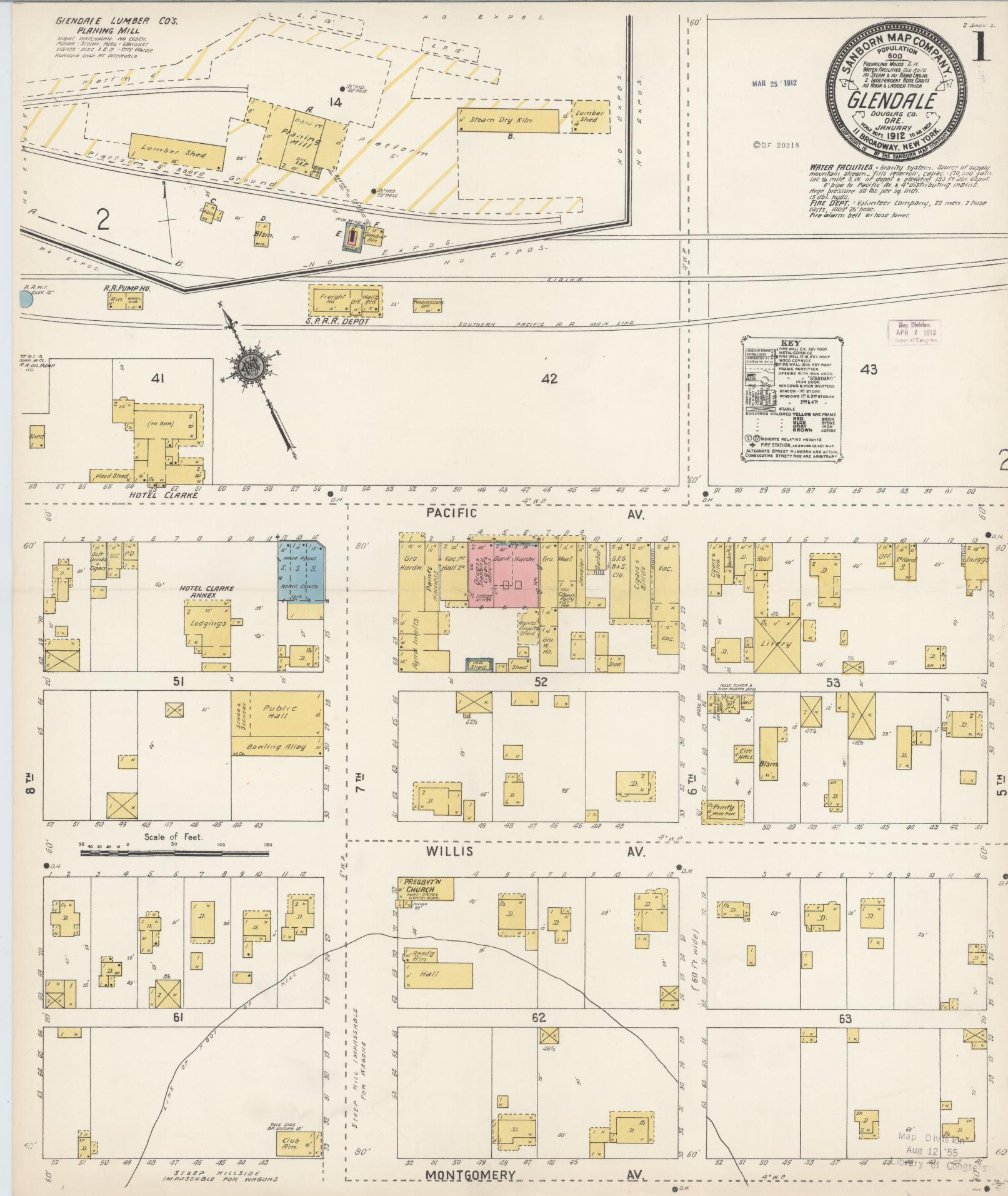 Sanborn Fire Insurance Map from Glendale, Douglas County, Oregon (1912), Sheet #0001 - Historic Sanborn Fire Insurance Map Print, vintage old map wall art, antique decor, genealogy gift, Oregon Oregon map