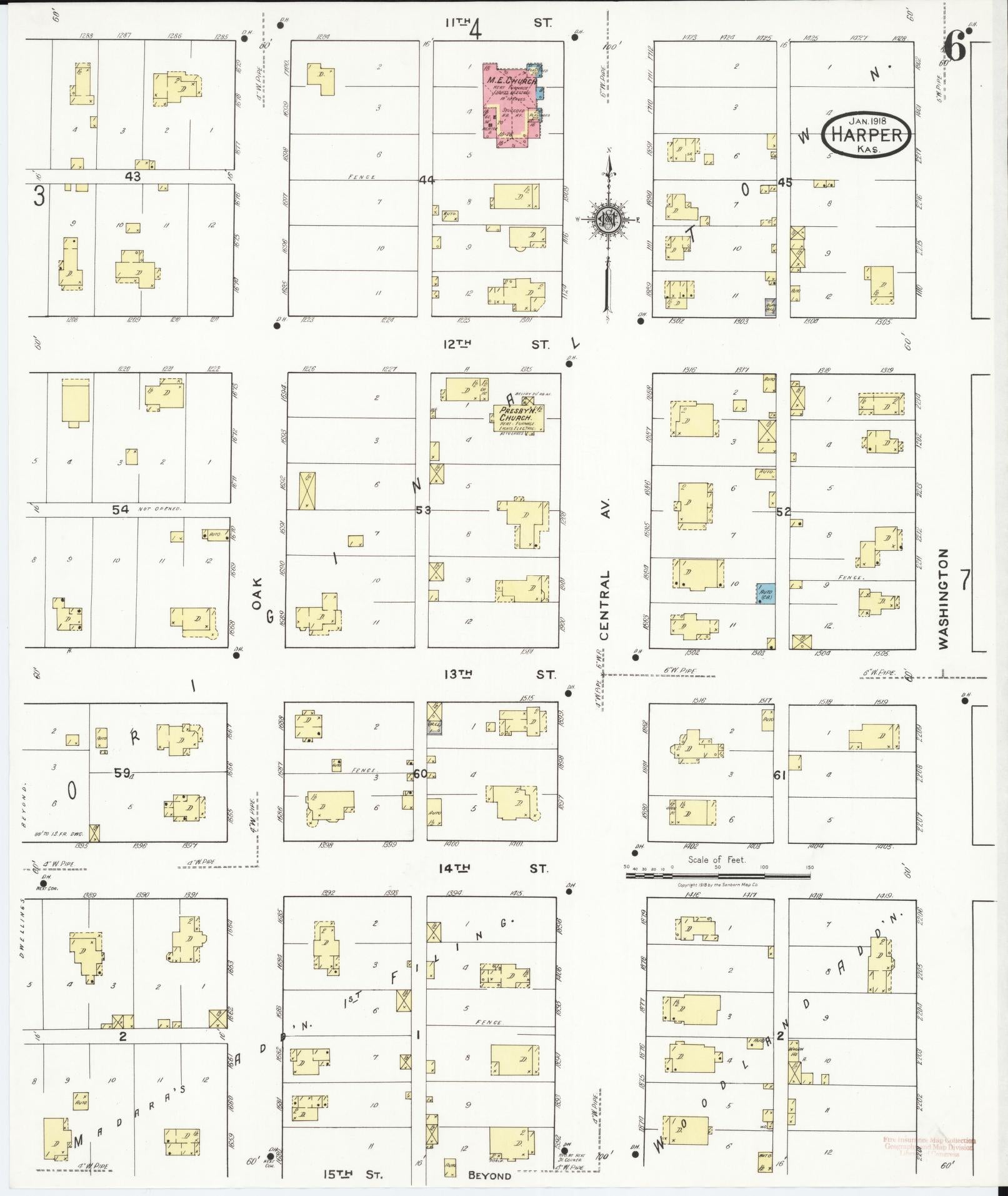 Sanborn Fire Insurance Map from Harper, Harper County, Kansas (1918), Sheet #0006 - Complete Map Set gallery image, historic Sanborn map, vintage wall art, Kansas Kansas