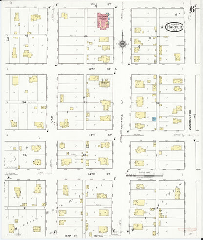 Sanborn Fire Insurance Map from Harper, Harper County, Kansas (1918), Sheet #0006 - Complete Map Set gallery image, historic Sanborn map, vintage wall art, Kansas Kansas