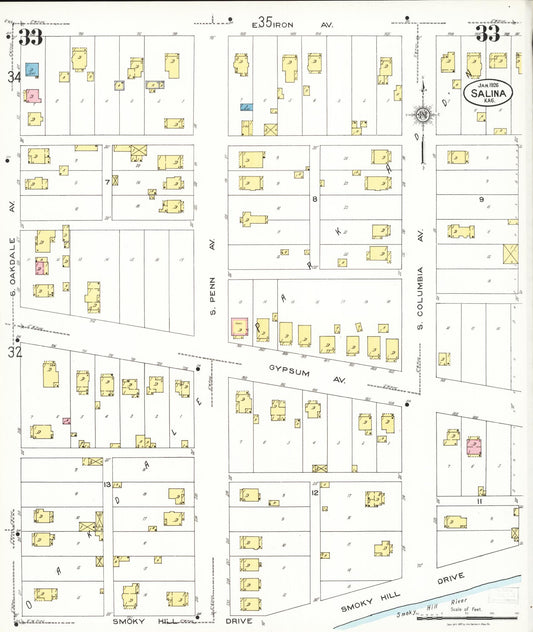 Sanborn Fire Insurance Map from Salina, Saline County, Kansas (1926), Sheet #0033 - Historic Sanborn Fire Insurance Map Print, vintage old map wall art, antique decor, genealogy gift, Kansas Kansas map